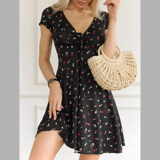 Full Size Tie Front V-Neck Mini Dress Plus Size
