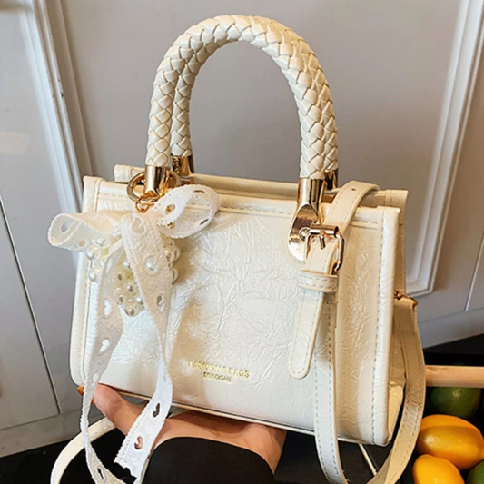 Braided Handle Pearl Decor Crossbody Bag