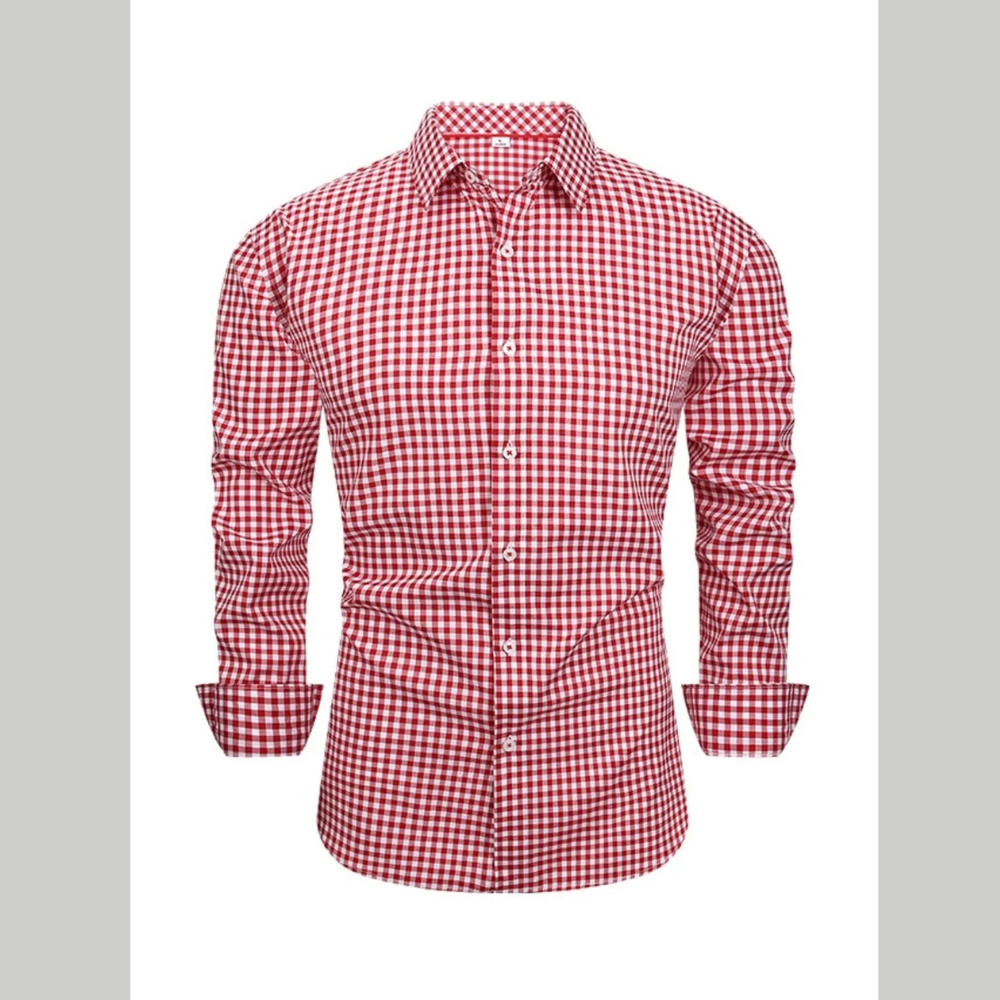 Men's Full Size Classic Fit Long Sleeve Gingham Shirt Plus Size