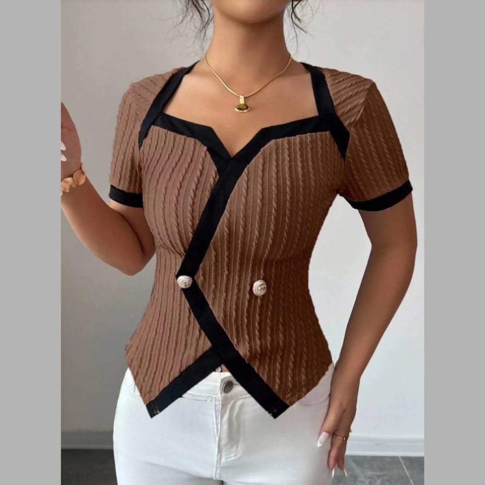 Contrast Trim Short Sleeve Casual T-Shirt