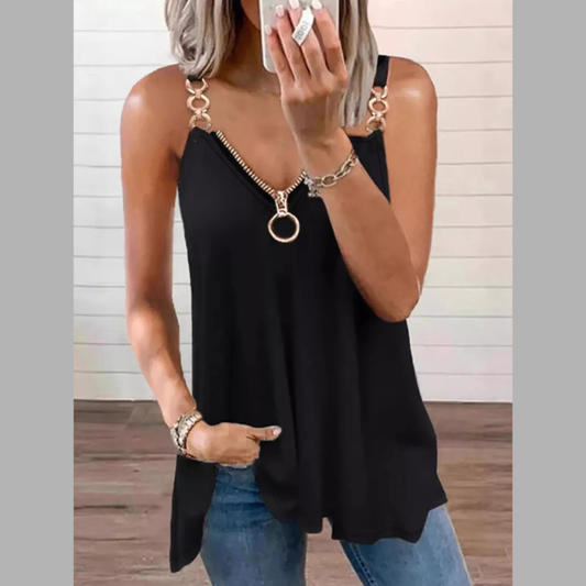 Zipper Detail Chain Strap Cami