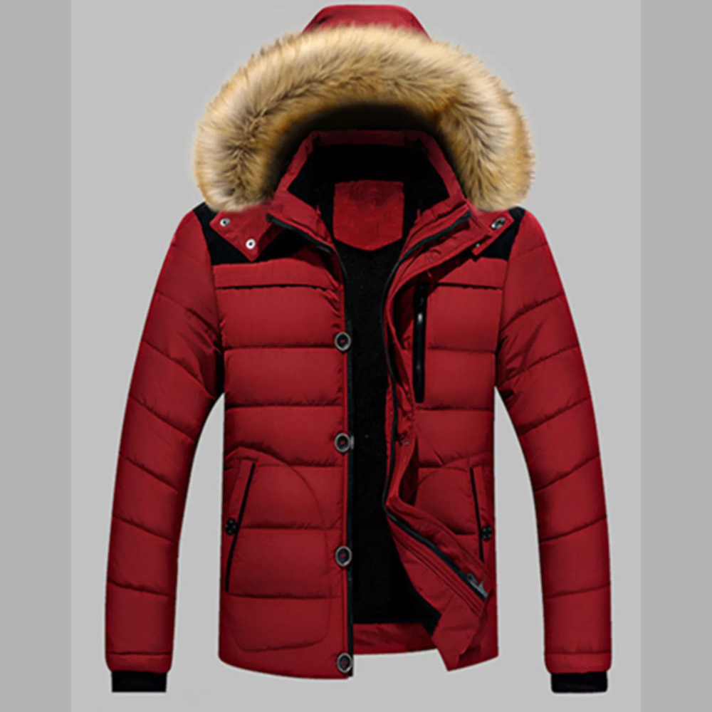 Men's Plus Size Padded Fur Hood Puffer Jacket