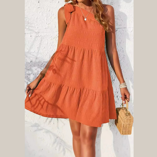 Textured Tied Single Shoulder Mini Dress