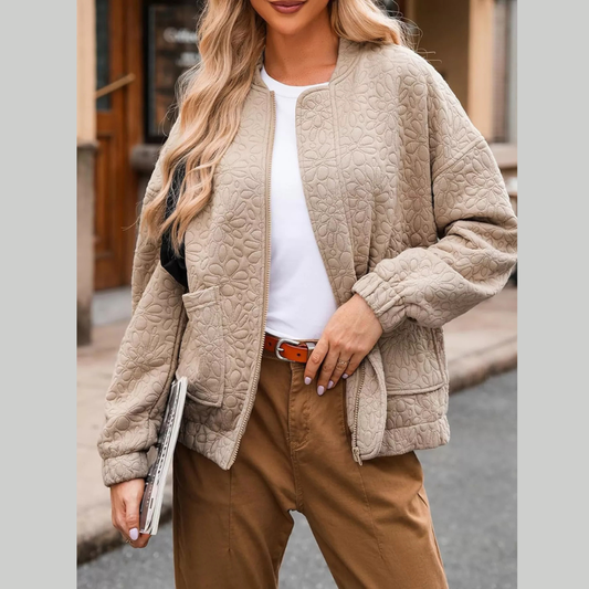 Full Size Floral Quilted Zip Up Jacket Plus Size