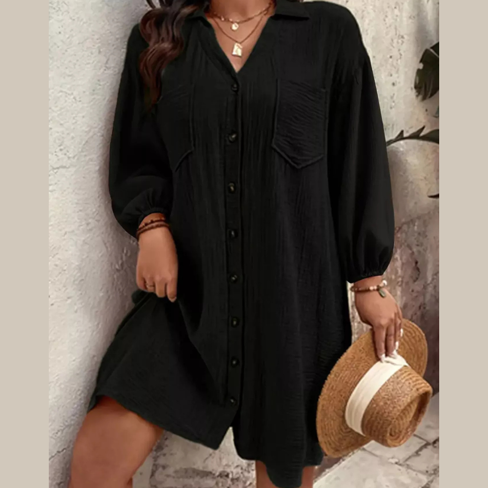 Plus Size Casual Button-Down Shirt Dress