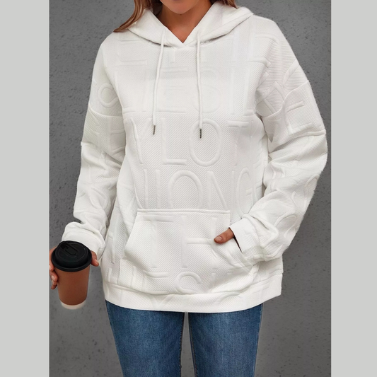Full Size Textured Embossed Long Sleeve Hoodie Plus Size