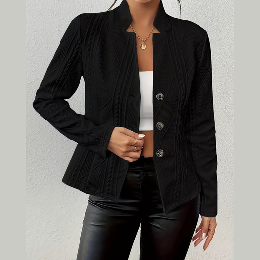 Classic Textured Knit Button-Front Blazer