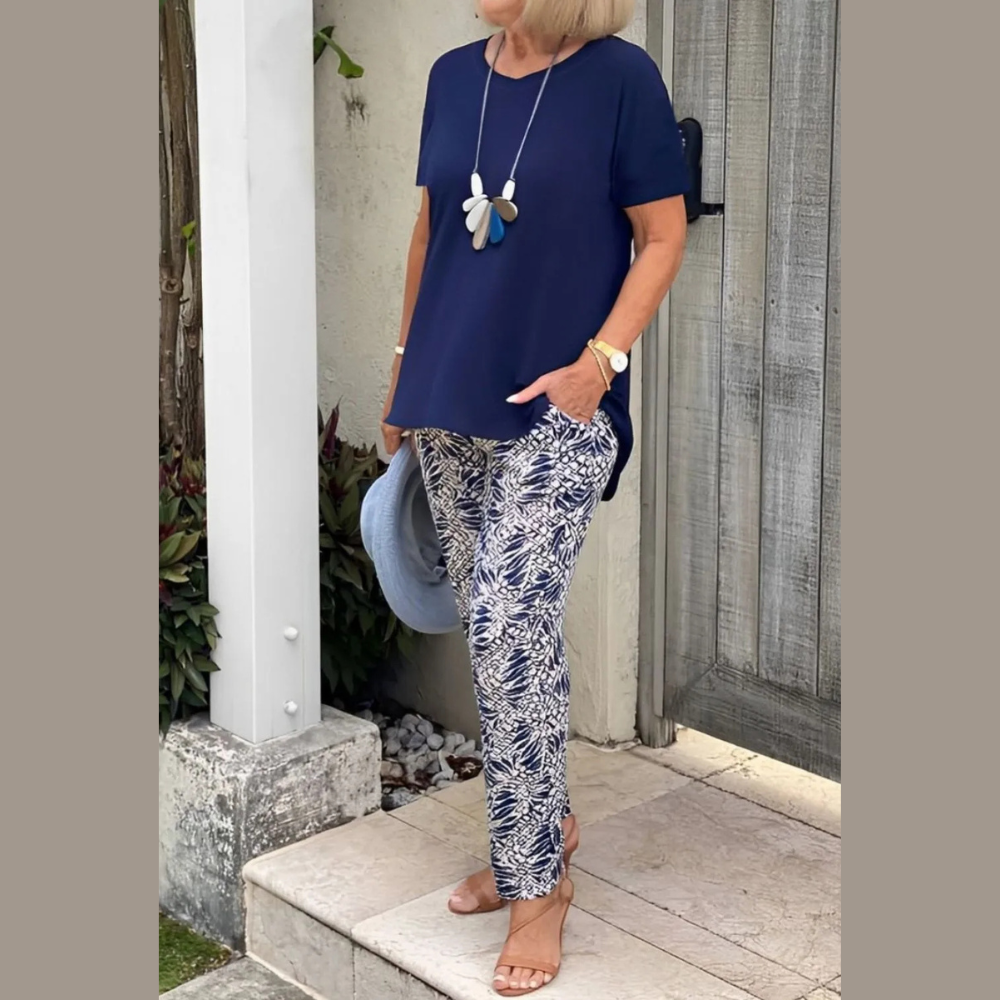 Full Size Round Neck Short Sleeve Top and Pants Set Plus Size