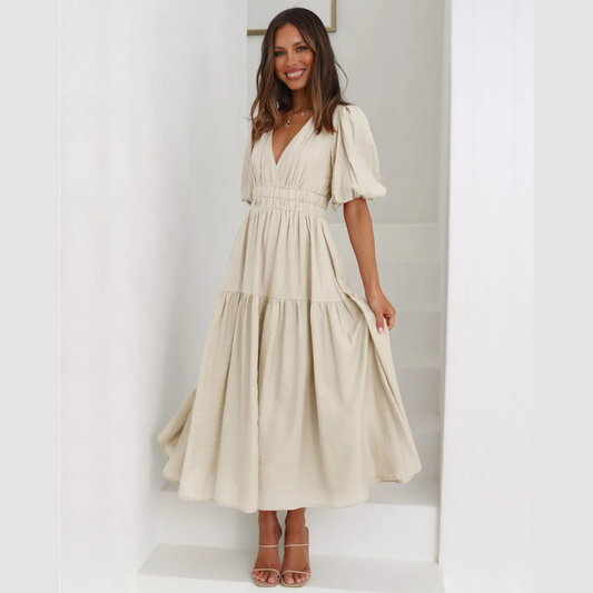 Tiered Surplice Half Sleeve Midi Dress