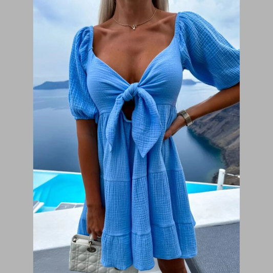 Tie-Front Tiered Mini Dress