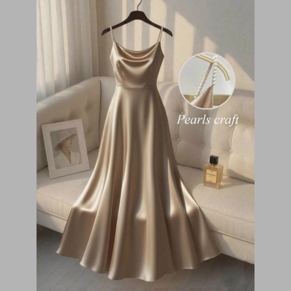 Pearl Strap Satin Cami Dress
