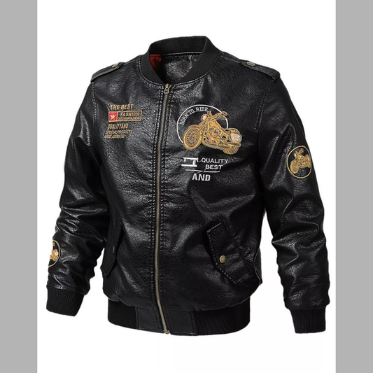Men's Plus Size Classic Zip-Front Leather Biker Jacket
