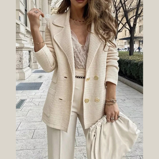 Texture Knit Double-Breasted Blazer