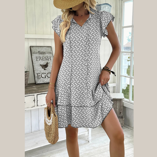 Full Size Ruffled Layered Printed Mini Dress Plus Size