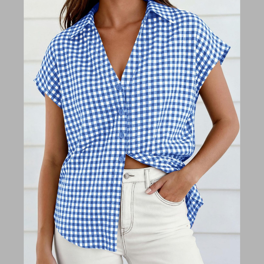Gingham Print Button-Down Shirt