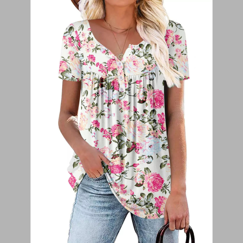 Plus Size Floral Print Short Sleeve T-Shirt