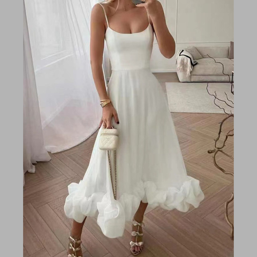 Ruffle Hem Scoop Neck Midi Dress