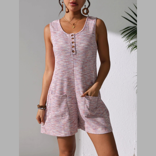 Full Size Button Front Romper with Pockets Plus Size