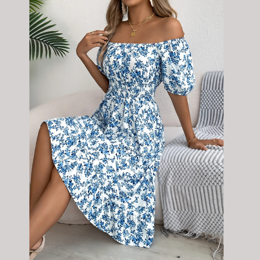 Ruffled Hem Floral Puff Sleeve Dress