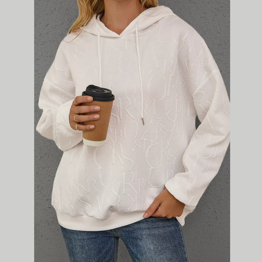 Full Size Embossed Lettering Casual Hoodie Plus Size