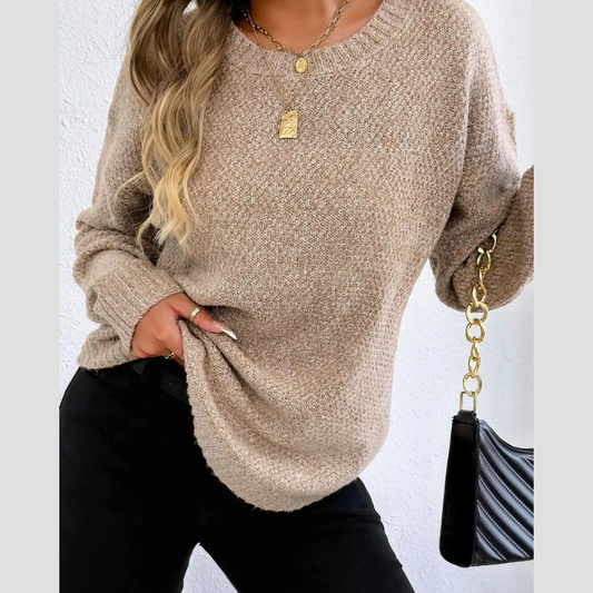 Textured Knit Relaxed Fit Round Neck Sweater