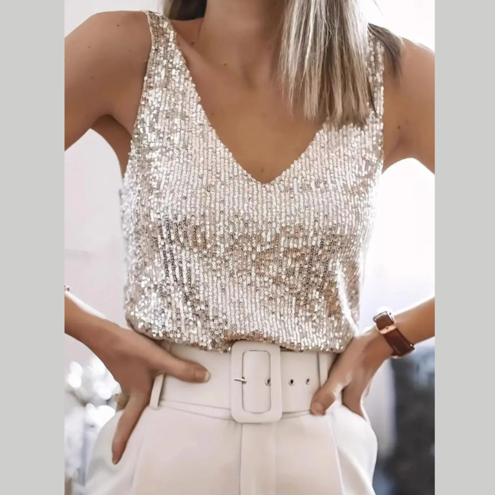 Sequin V-Neck Tank Top