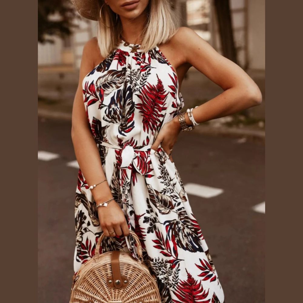 Tropical Floral Halter Neck Summer Dress