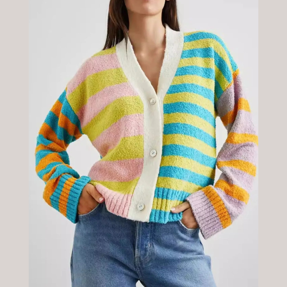 Striped Knit Button-Down Cardigan