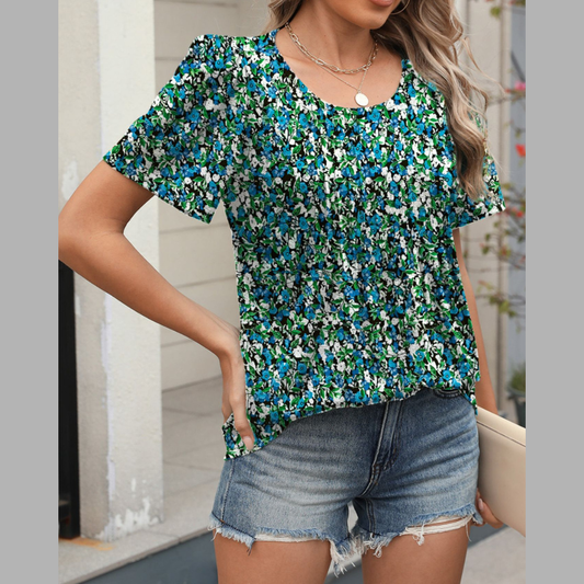 Floral Print Short Sleeve Blouse
