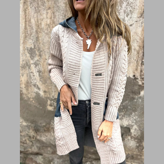 Full Size Hooded Cable Knit Longline Cardigan Plus Size