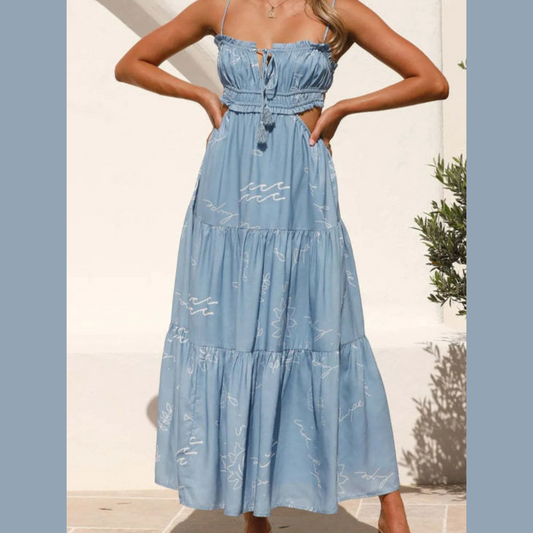 Cutout Printed Sleeveless Midi Cami Dress