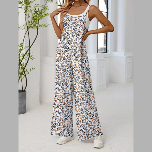 Full Size Floral Print Wide Leg Casual Jumpsuit Plus Size