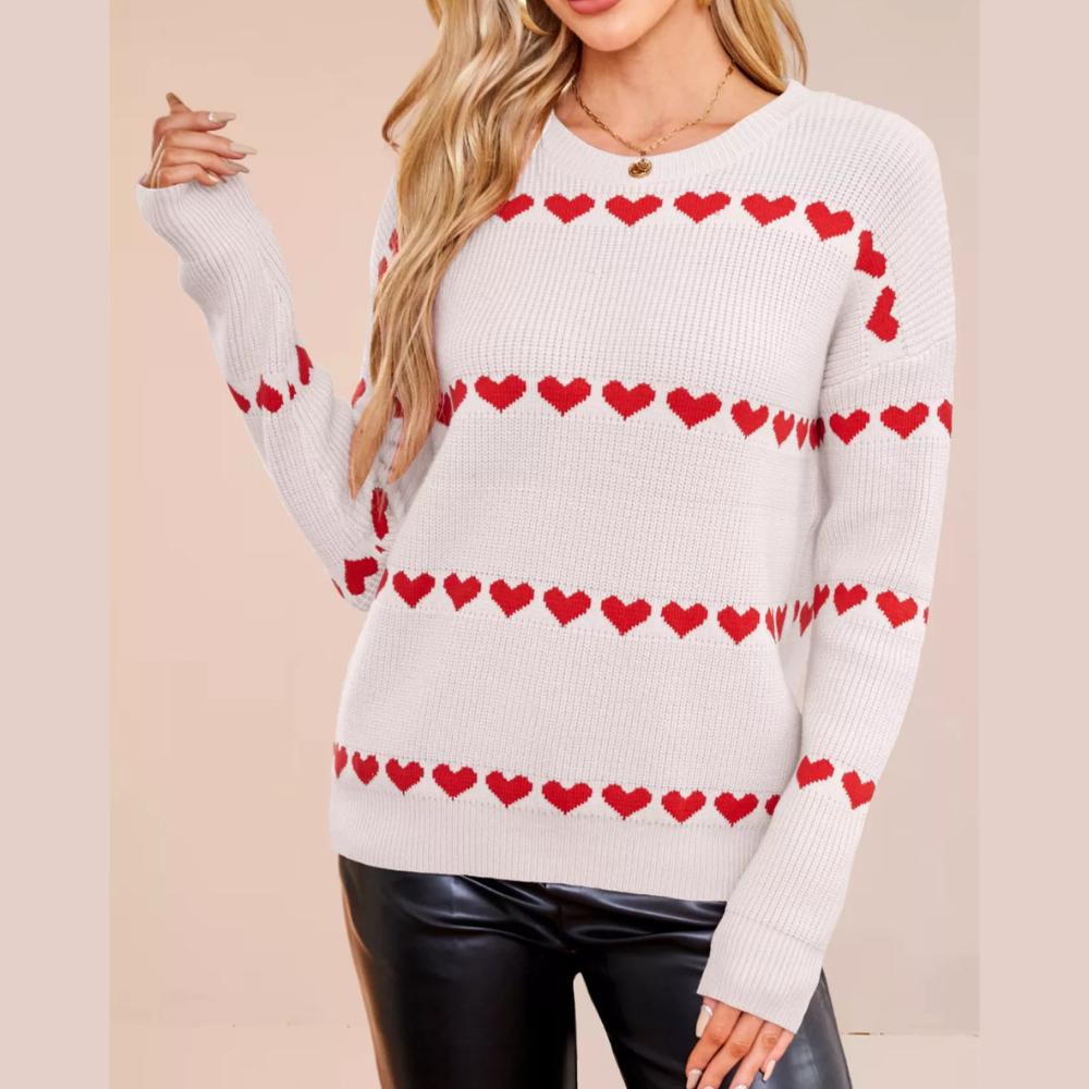 Heart Pattern Dropped Shoulder Sweater
