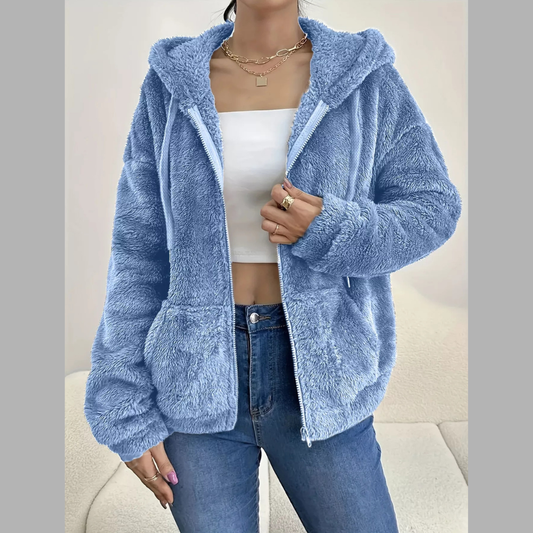 Drawstring Fleece Zip-Up Outerwear