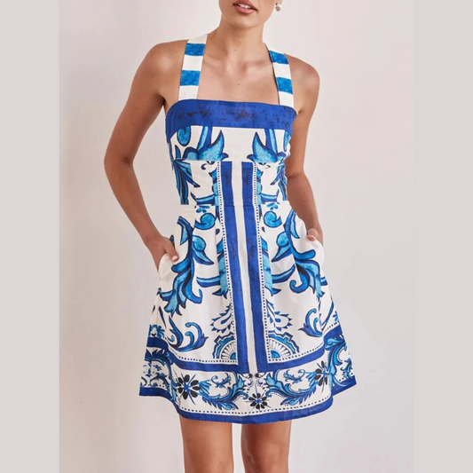 Printed Square Neck Midi Dress