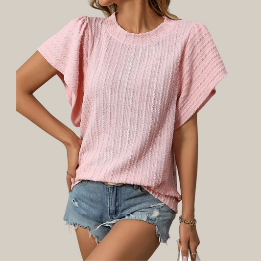 Textured Round Neck Short Sleeve Top