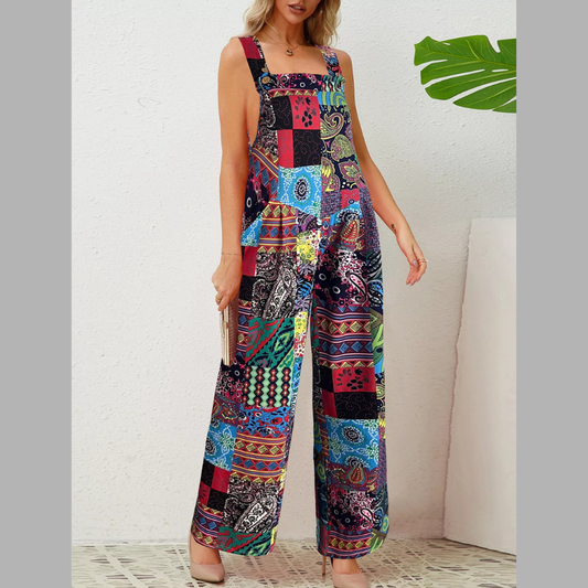 Plus Size Printed Wide Leg Jumpsuit