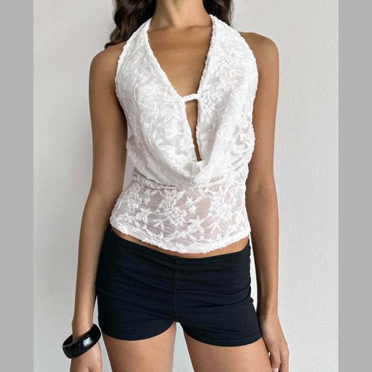 Floral Lace Halter Neck Cami