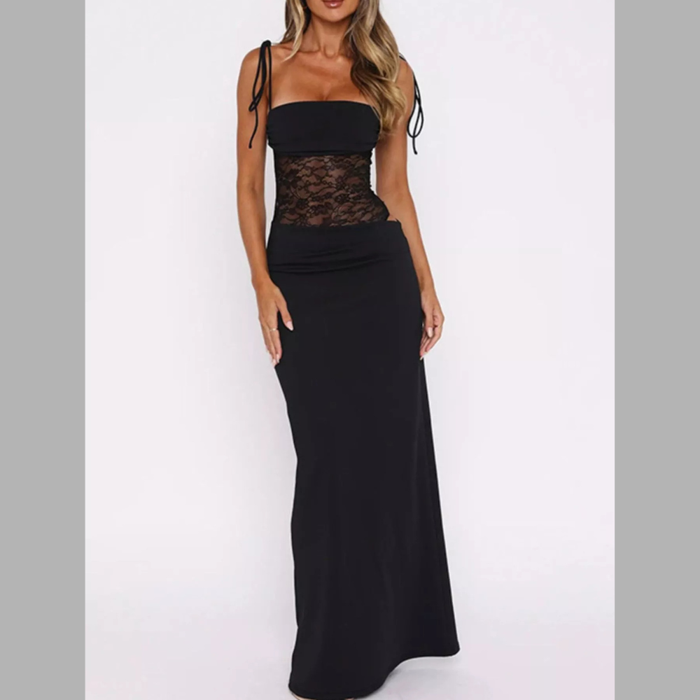 Lace Panel Bodycon Maxi Dress