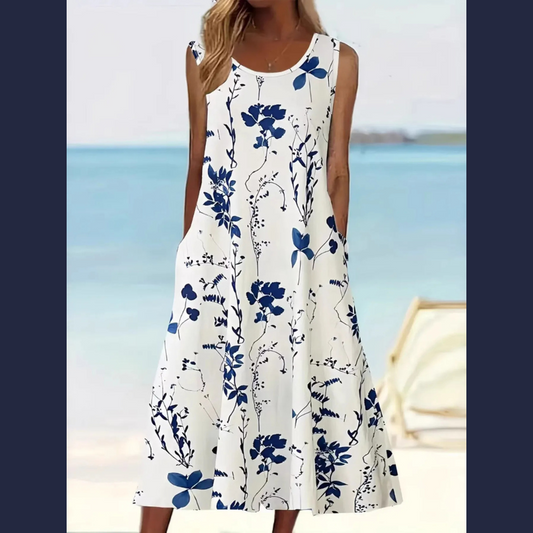 Printed Sleeveless Summer Midi Dress