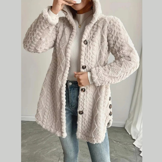 Cozy Textured Button-Front Hooded Outerwear