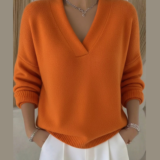 Full Size V-Neck Long Sleeve Sweater Plus Size