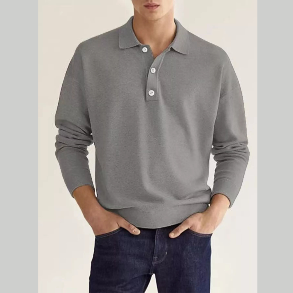Men's Plus Size Long Sleeve Casual Polo Shirt