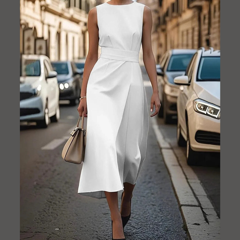 Classic Round Neck Sleeveless Midi Dress