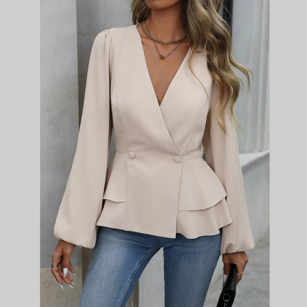 Ruffle Hem Long Sleeve Shirt