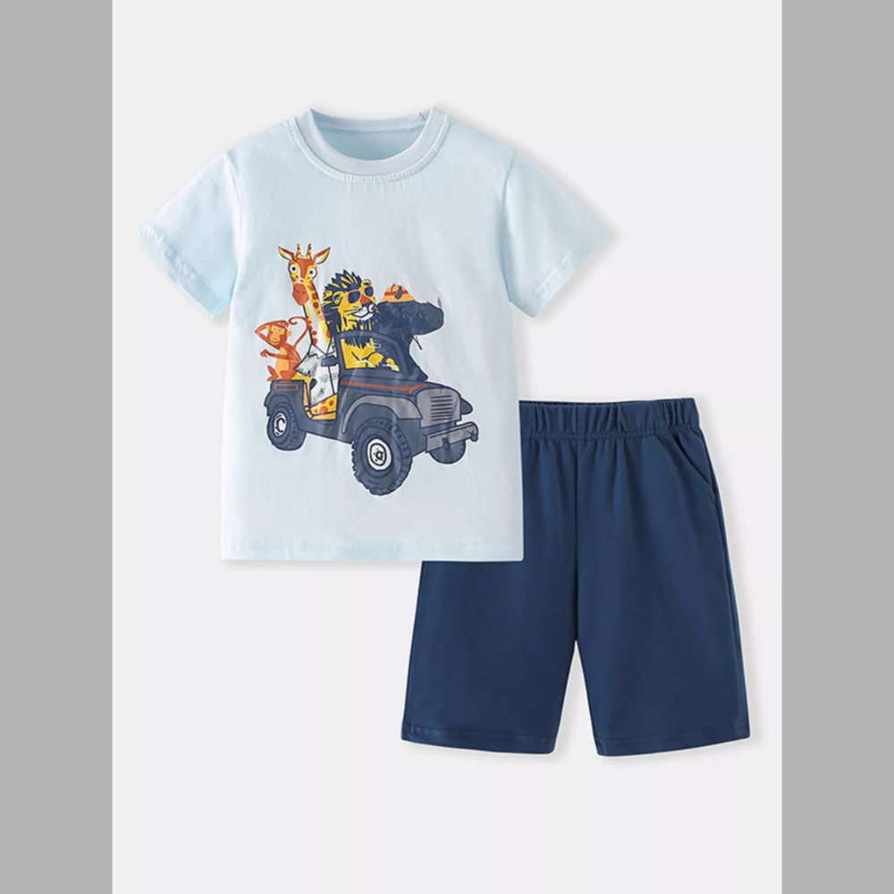 Children's Casual Animal Graphic Tee and Shorts Set