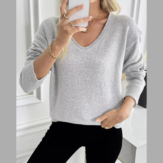 Casual V-Neck Drop Shoulder Sweater