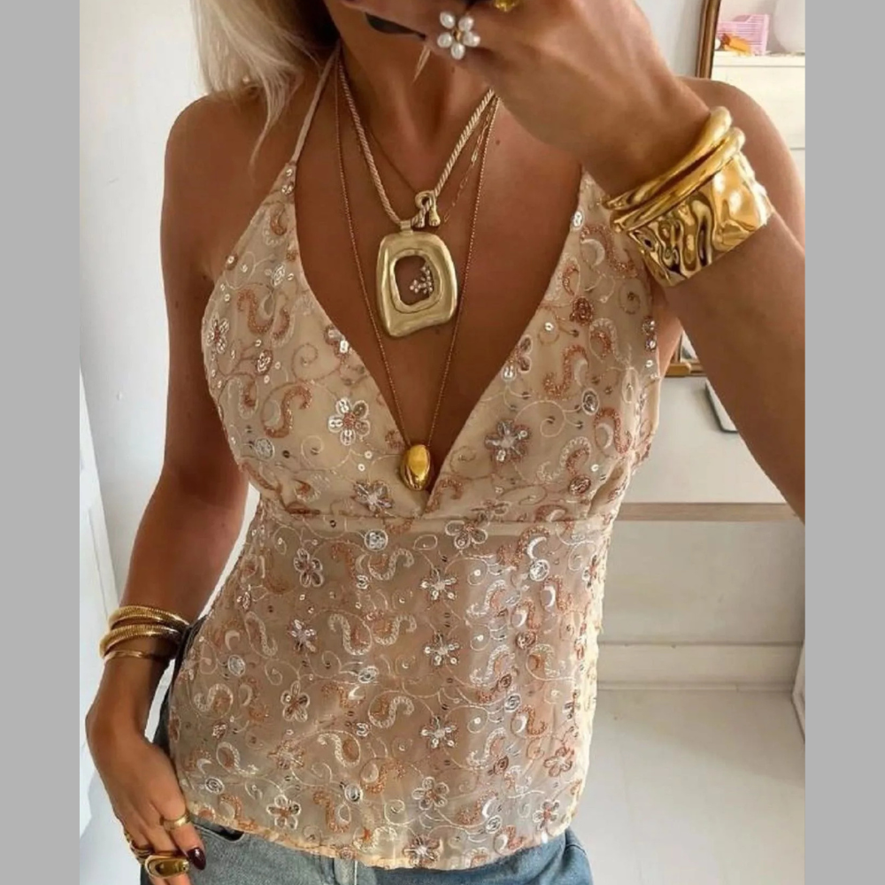 Sequin Embellished Halter Neck Cami
