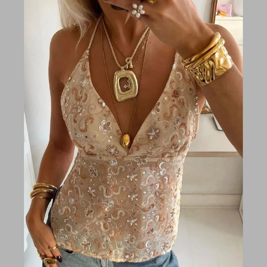 Sequin Embellished Halter Neck Cami