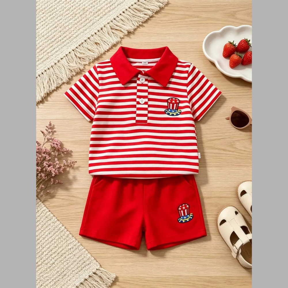 Children's Patriotic Striped Polo & Shorts Set